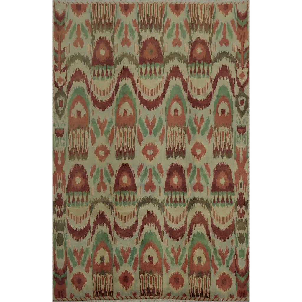 Hand Knotted Oriental 100% Wool Carpet Modern Geometric Green Gabbeh Area Rug - 9' 10'' X 8' 2''