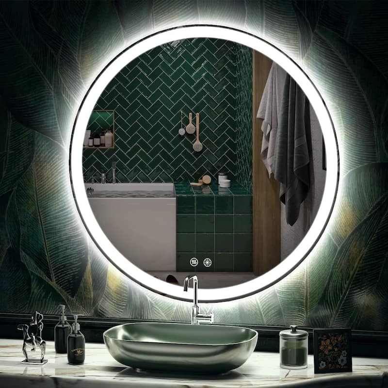 LED Lighted Dimmable Anti Fog Frameless Rounded Vanity Mirror