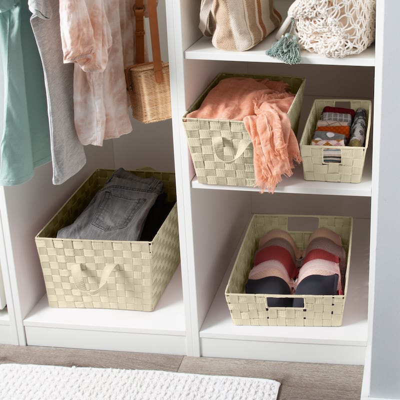 Simplify Ivory Plastic Large Woven Storage Bin - 13"x15"x10"