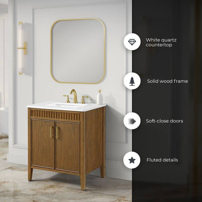 OVE Juliette Warm Walnut Bathroom Vanity with White Quartz Top