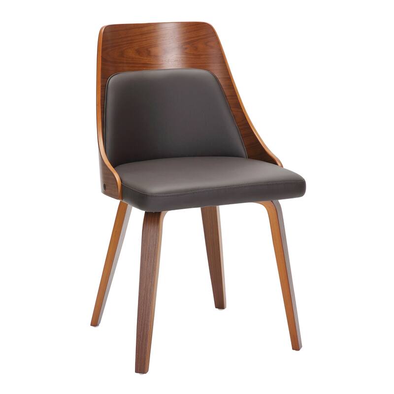 Carson Carrington Vallemala Mid-Century Modern Chair with Bent Wood Legs (Set of 2) - Brown Faux Leather/Walnut