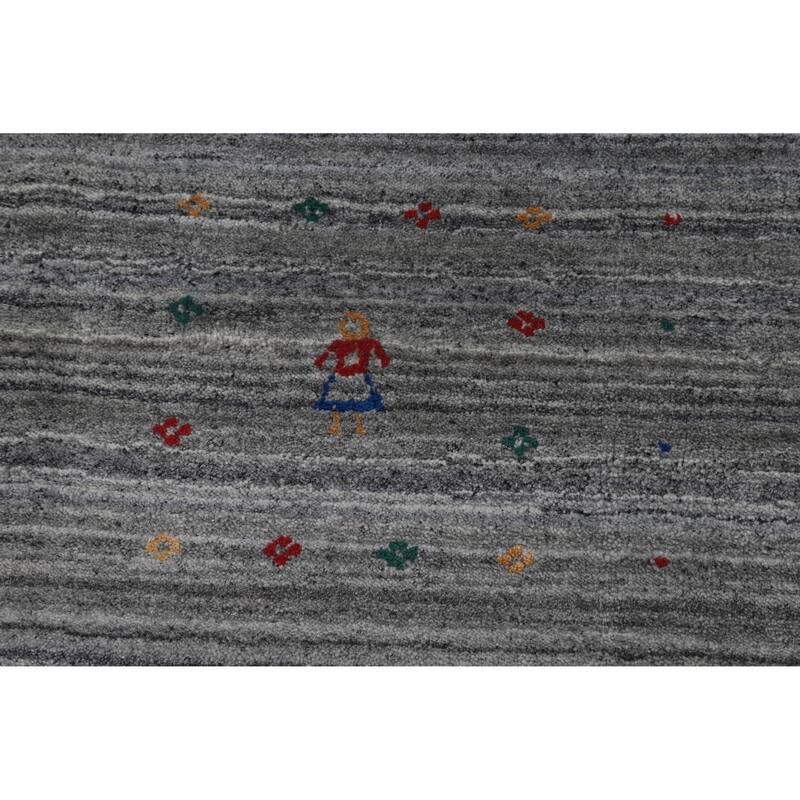Hand Knotted Oriental 100% Wool Carpet Tribal Stripe Greys & Charcoal Gabbeh Area Rug - 9' 10'' X 8' 1''