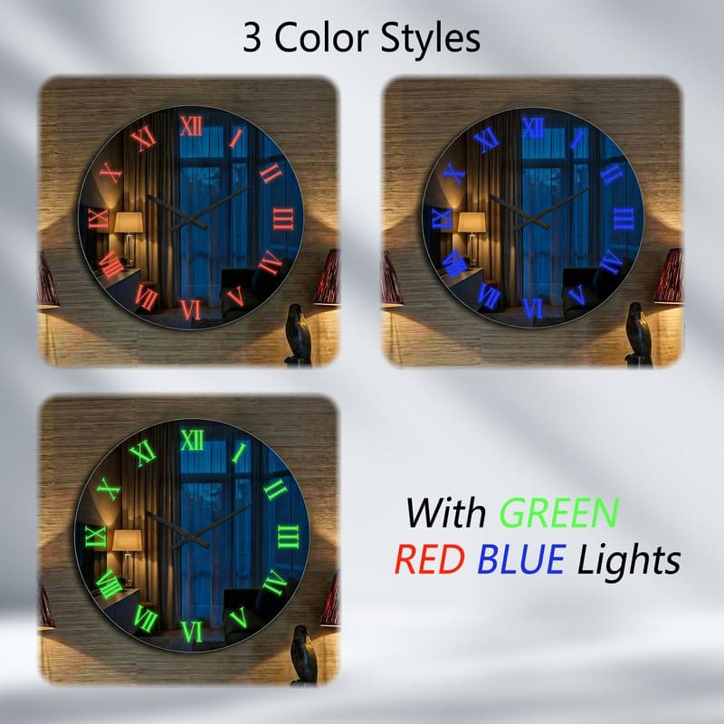 3-Color RGB Backlight Round Mirror Wall Clock