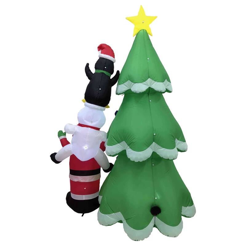 LED Lighted Inflatable Christmas Tree with Santa and Friends Outdoor Decoration - 8.25' - Multi