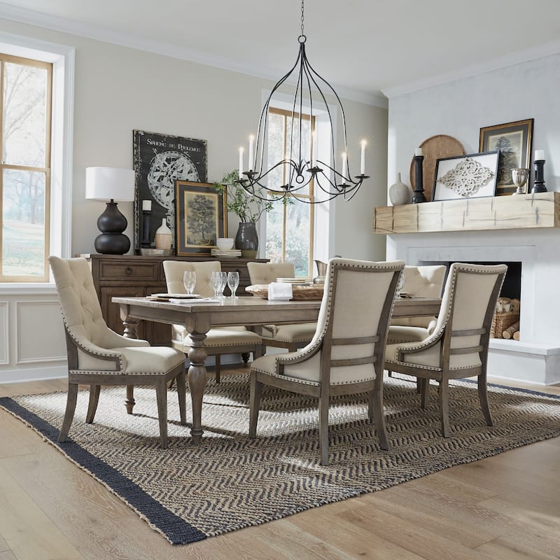 Americana Farmhouse Dusty Taupe Rectangular Table Set with Dining Chairs Various Options - 6 Shelter Side Chair