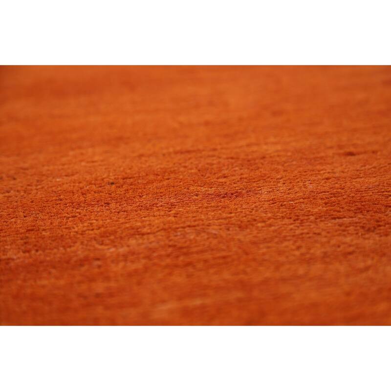 Orange Modern Gabbeh Foyer Rug Solid Hand-Knotted Wool Carpet - 3'1" x 4'11"