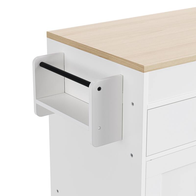 44'' Kitchen Island with Extendable Dining Table, Rolling Wheels, Spice Rack and 2 Drawers - 44'' x 19.75'' x 36.25''