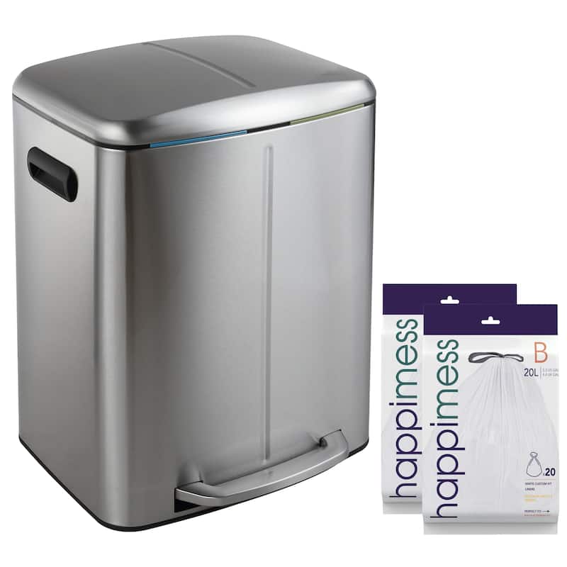 happimess 10.6-Gallon Double Bucket Trash Can with Soft Close Lid - Chrome