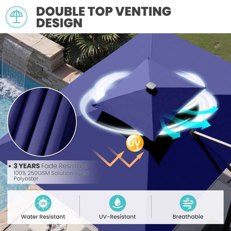 11 FT Square Outdoor Premium Double Top Solar Powered LED Patio Cantilever Umbrella