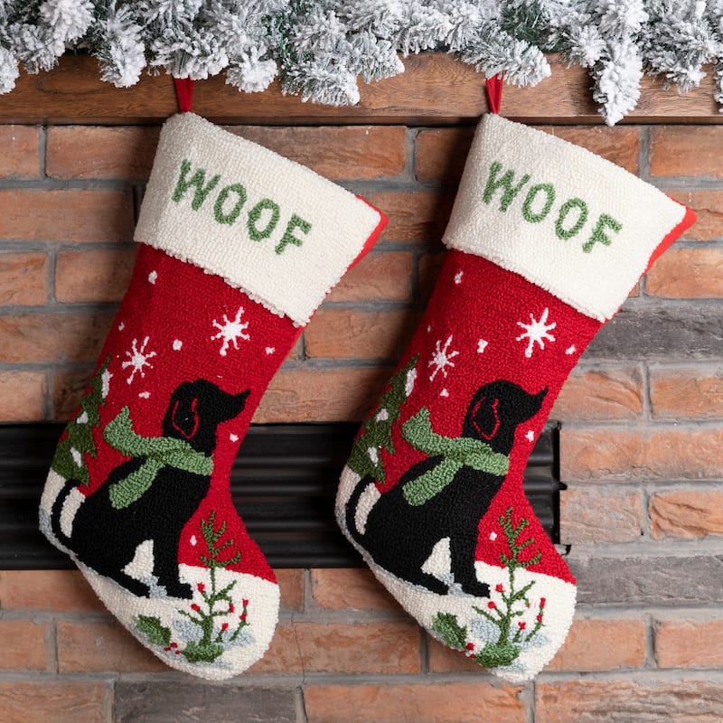 Glitzhome Christmas Hooked Stocking Cat Dog Fox Reindeer Dinosaur(Set of 2)