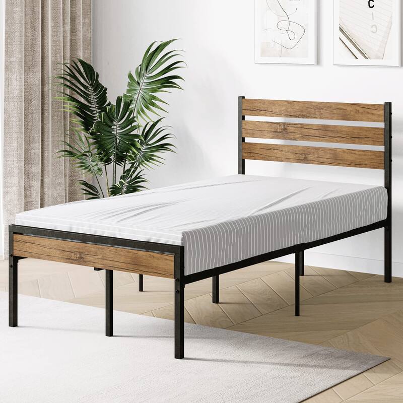 Platform Bed Frame with Wood Headboard No Box Spring Needed
