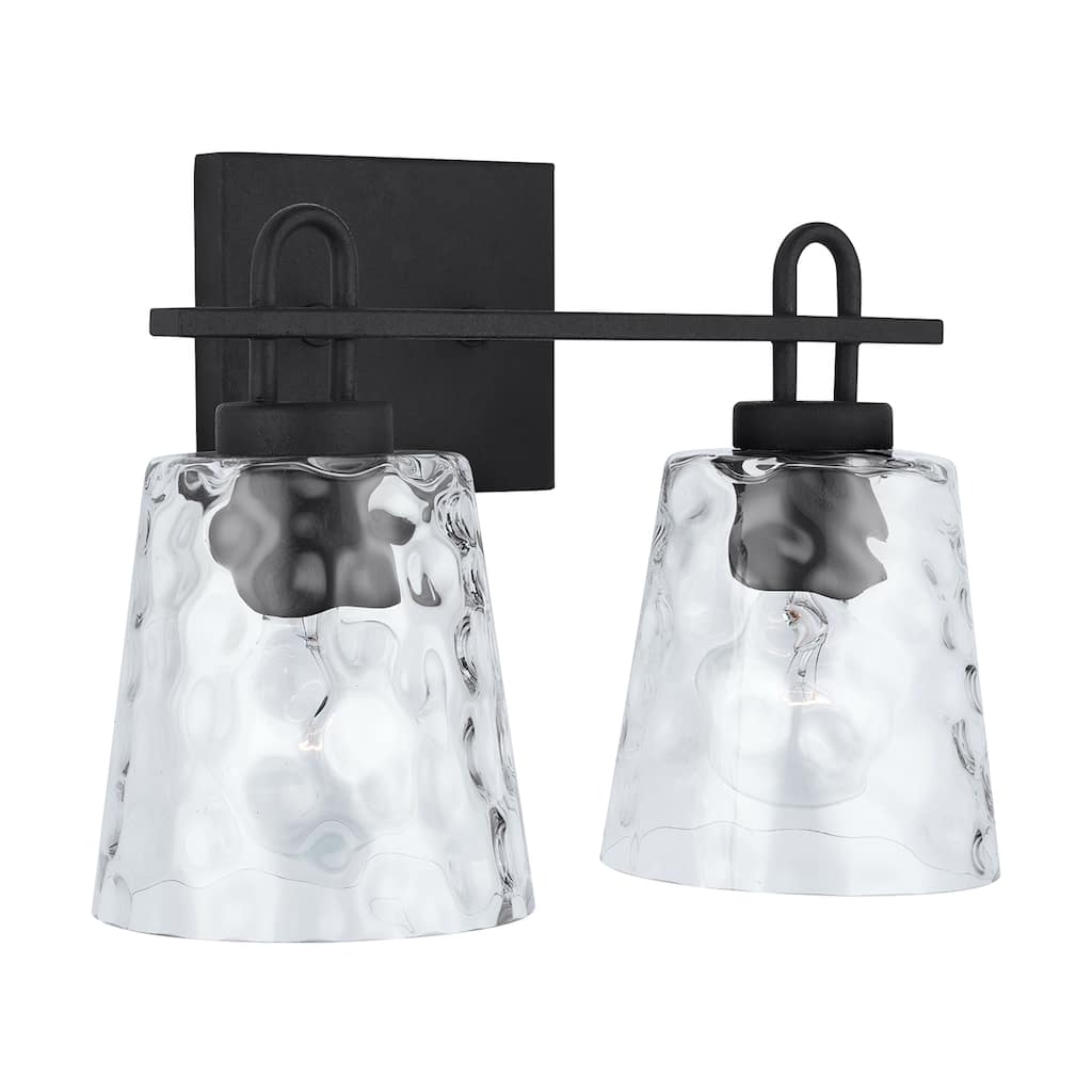 Fenton 2-light Black Iron Bath/ Vanity Fixture w/ Clear Water Glass