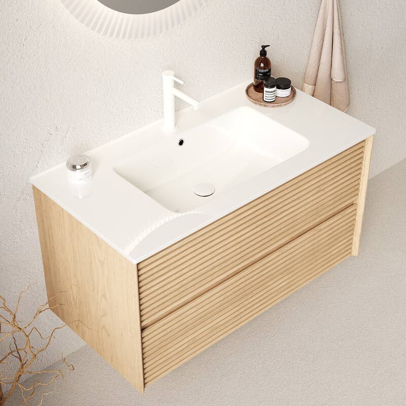 Wall-Mounted Bathroom Vanity Set with Integrated Ceramic Sink