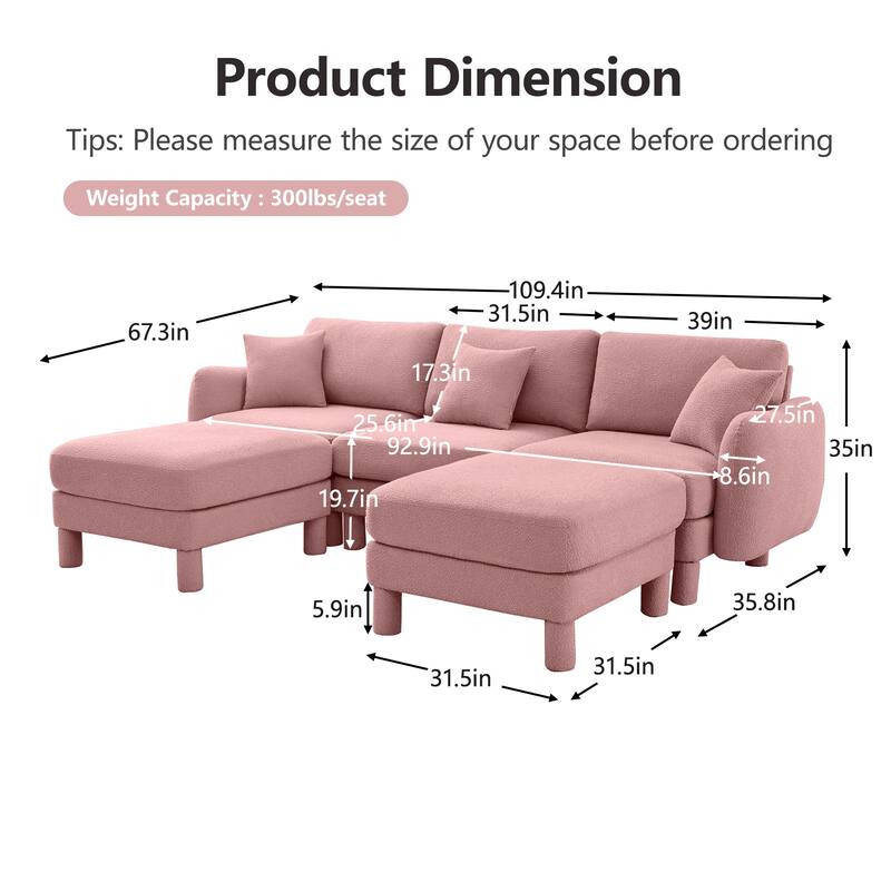 109.4" 3-Seater Modern Upholstered Sofa Couch, Deep-Seat Sectional Sofa with Shell-Shaped Armrests, Leisure Sofa for Living Room