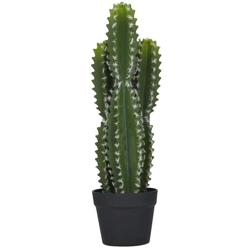 Faux Foliage Cactus Artificial Plant with Realistic Leaves and Black Round Pot - Green - Roche River Decor