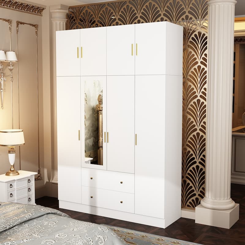 63"W Family Wardrobe/Armoire/Closet by Timechee with Mirror Doors