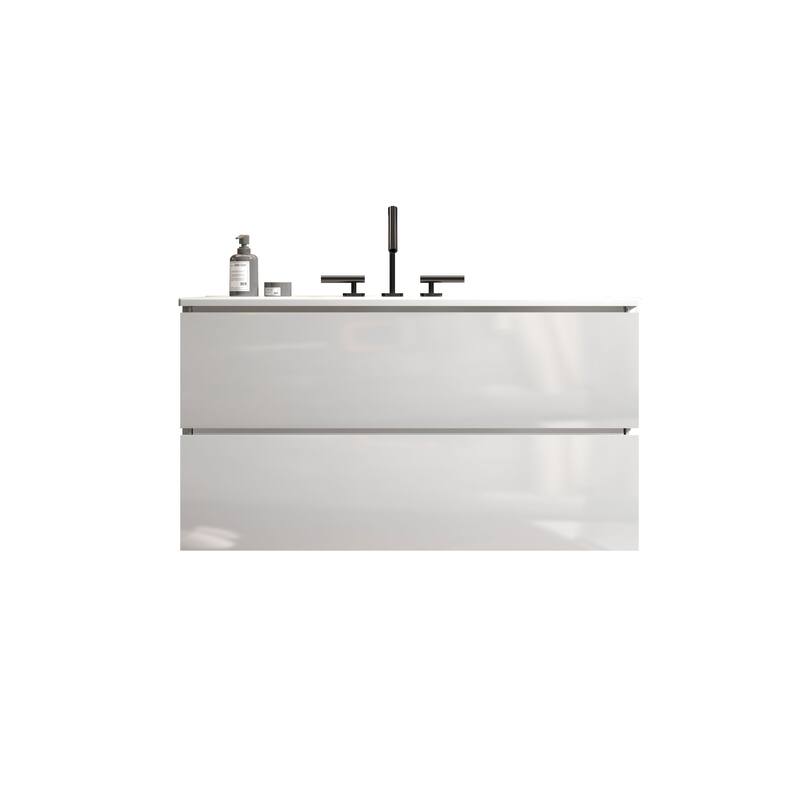 GDFStudio - Ethan Sleek and Spacious 36" Wall Mount Bathroom Vanity with Ceramic Sink - White - 36"