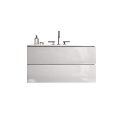 GDFStudio - Ethan Sleek and Spacious 36" Wall Mount Bathroom Vanity with Ceramic Sink