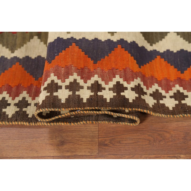 Vegetable Dye Red Kilim Qashqai Persian Rug Handmade Wool Carpet - 5'2"x 7'10"