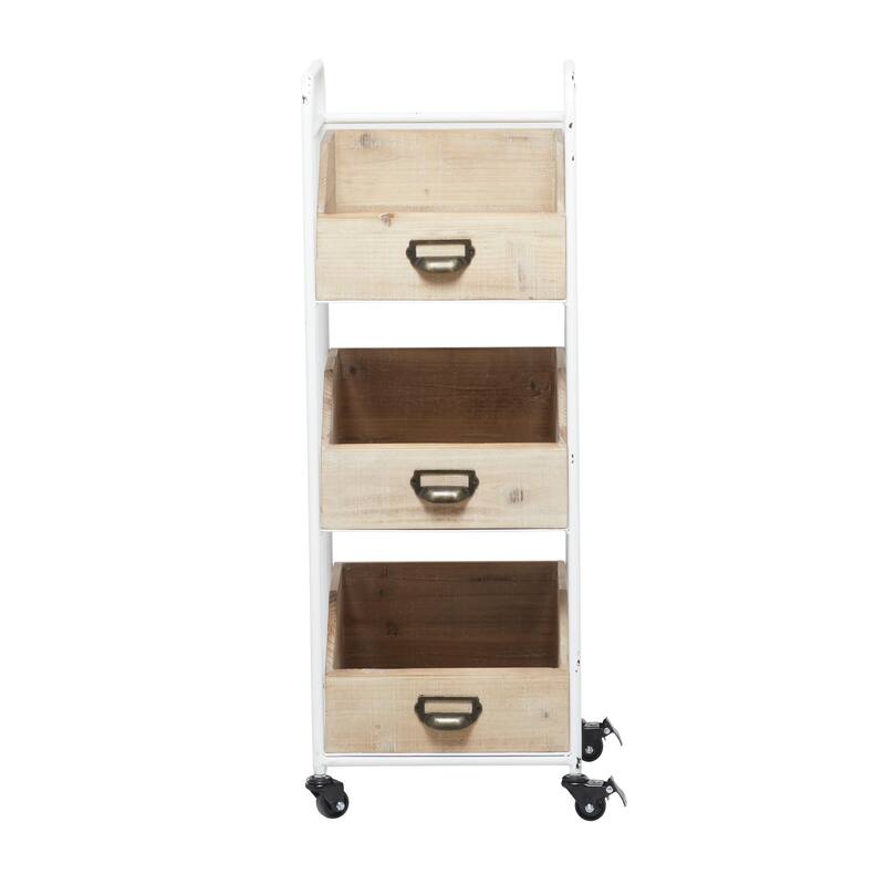 Wood Rolling 3 Drawer Storage Cart - Brown - Roche River Decor