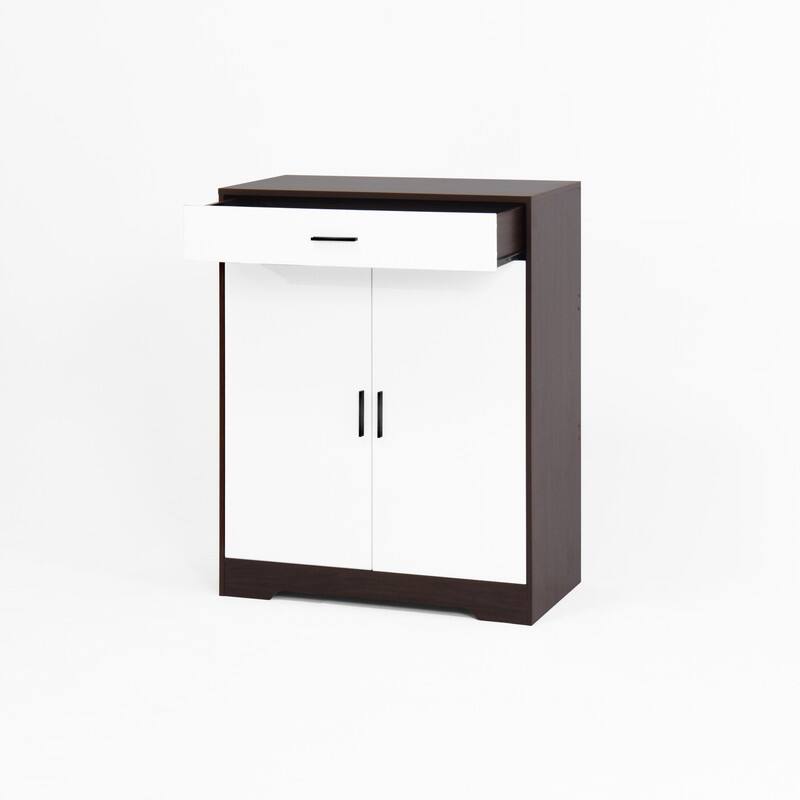 Modern 4-Tier Shoe Cabinet with Drawer & Adjustable Shelves, White Wooden Entryway Storage Organizer