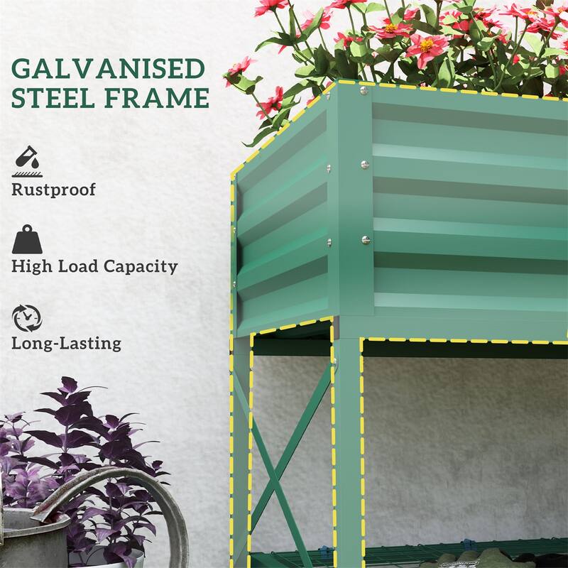 Galvanized Steel Elevated Raised Garden Planter with Storage Shelf - 41.75" L x 21.25" W x 30" H