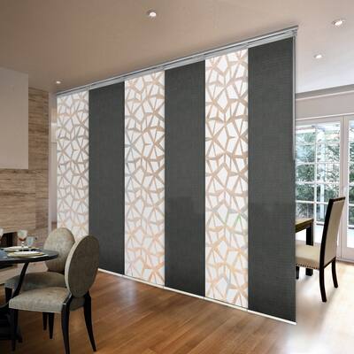 InStyleDesign 6-Panel Single Rail Panel Track Extendable 70"-130"W x 94"H, Panel width 23.5", Geometric White, Charc