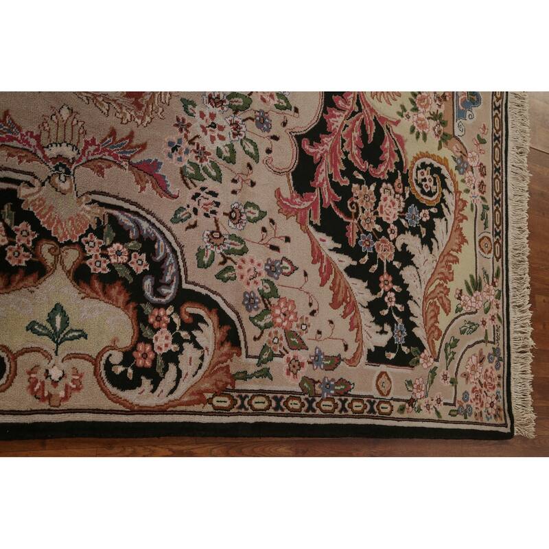 Hand Knotted Oriental 100% Wool Carpet Traditional Floral Brown Aubusson Area Rug - 8' 10'' X 6' 5''