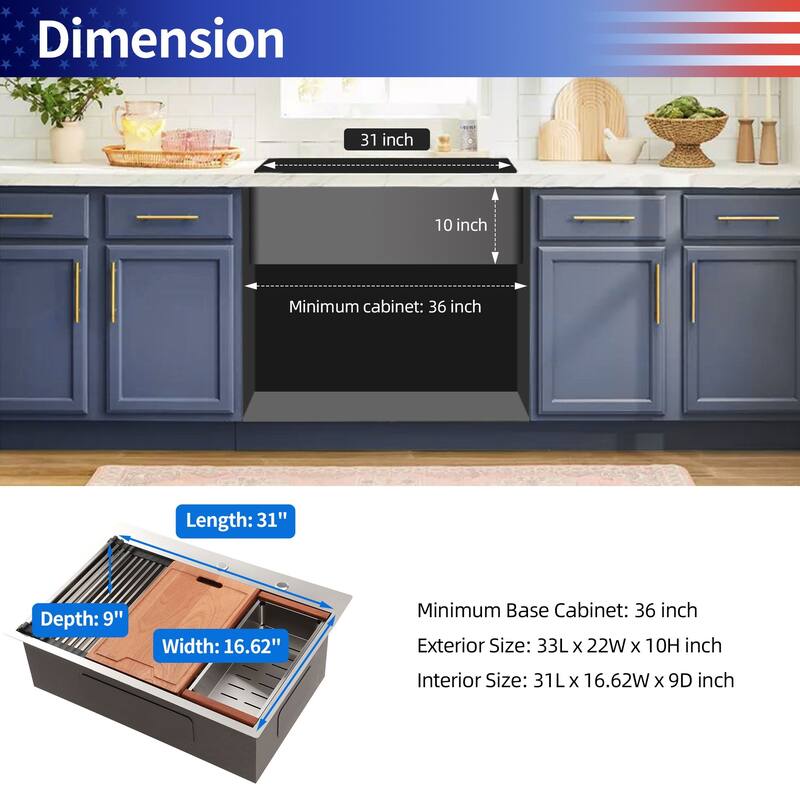 Drop-in Single Bowl Stainless Steel Kitchen Sink with Workstation