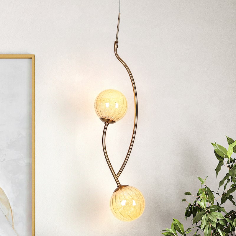 Modern Gold LED 2-Light Colored Glass Pendant Island Lights - D6.5" x H85.5" Max