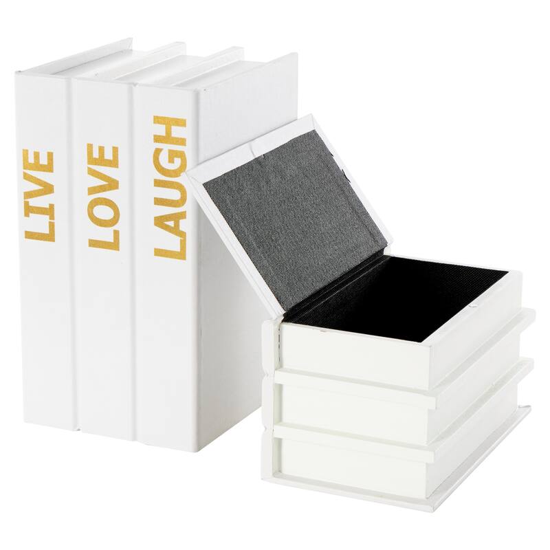 White or Black Canvas Faux Storage Book Box with Live, Laugh, Love Text (Set of 2)