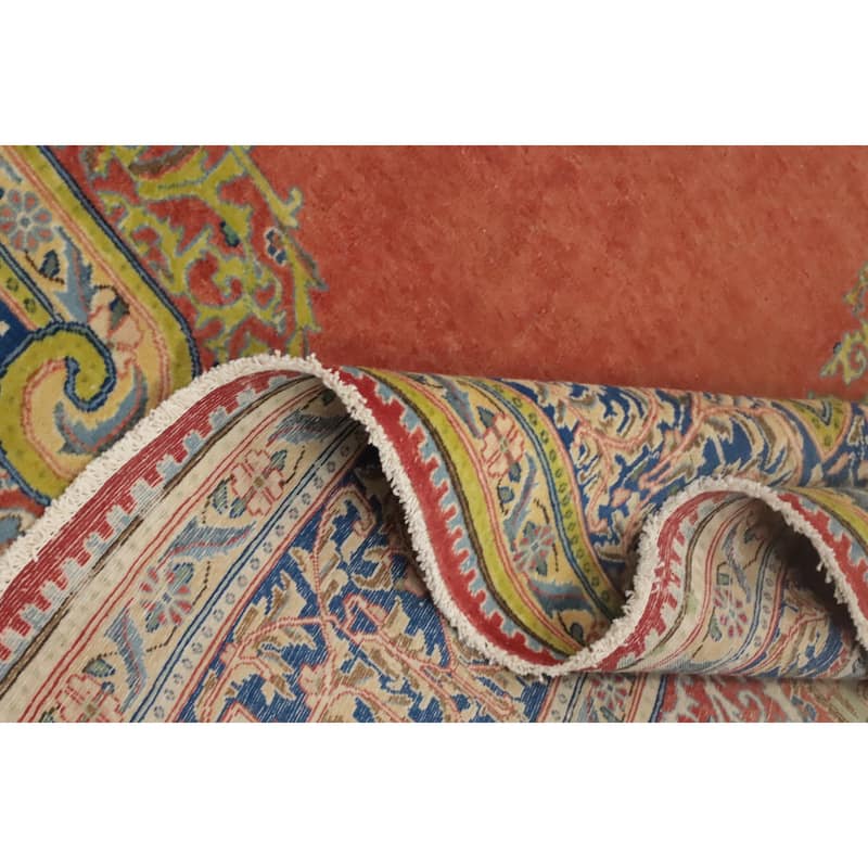 Hand Knotted Oriental 100% Wool Carpet Traditional Floral Oranges & Rust Kerman Area Rug - 12' 0'' X 8' 9''