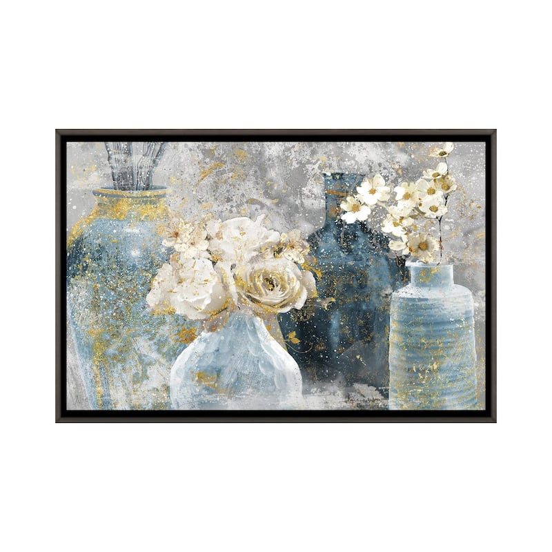 iCanvas "Vessels and Blooms Blues" by Nan Framed - Charcoal - 26x40
