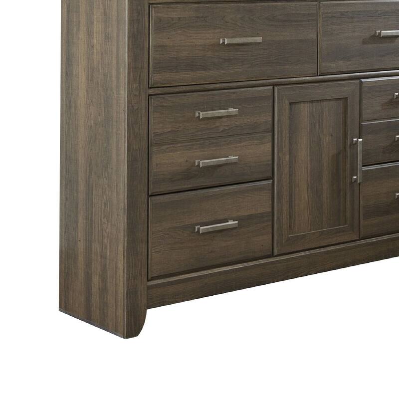 Rye 2pc Dresser and Mirror Set, 6 Drawers w Cabinet, Dark Brown