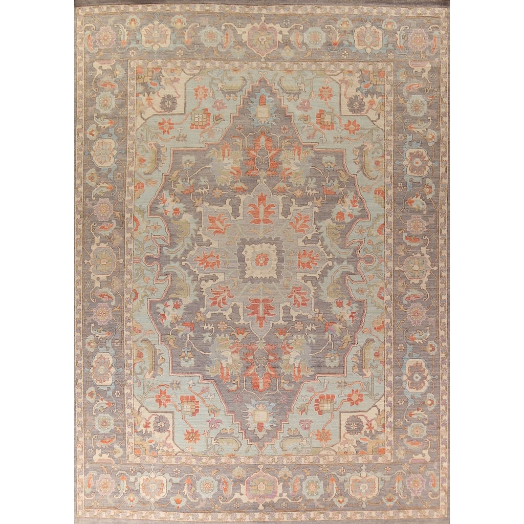 Vegetable Dye Oushak Turkish Large Area Rug Handmade Grey Wool Carpet - 10'2"x 13'9"