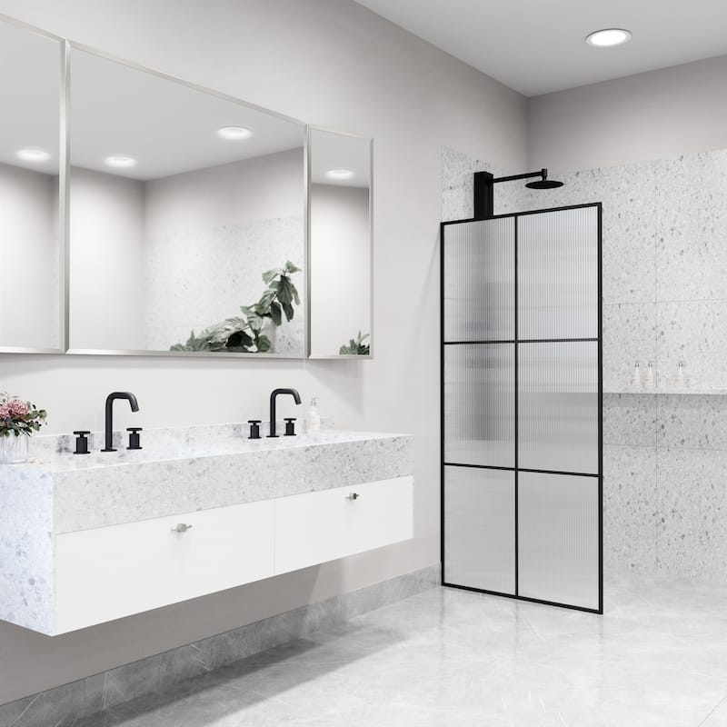 VIGO Ventana 34" W x 74" H Framed Fixed Shower Screen in Matte Black