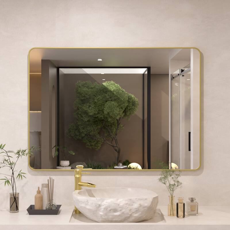 24/30/42/48/60 inch Rectangle Frameless Wall Mounted Bathroom Vanity Mirror - 48" x 36" - Brushed Gold