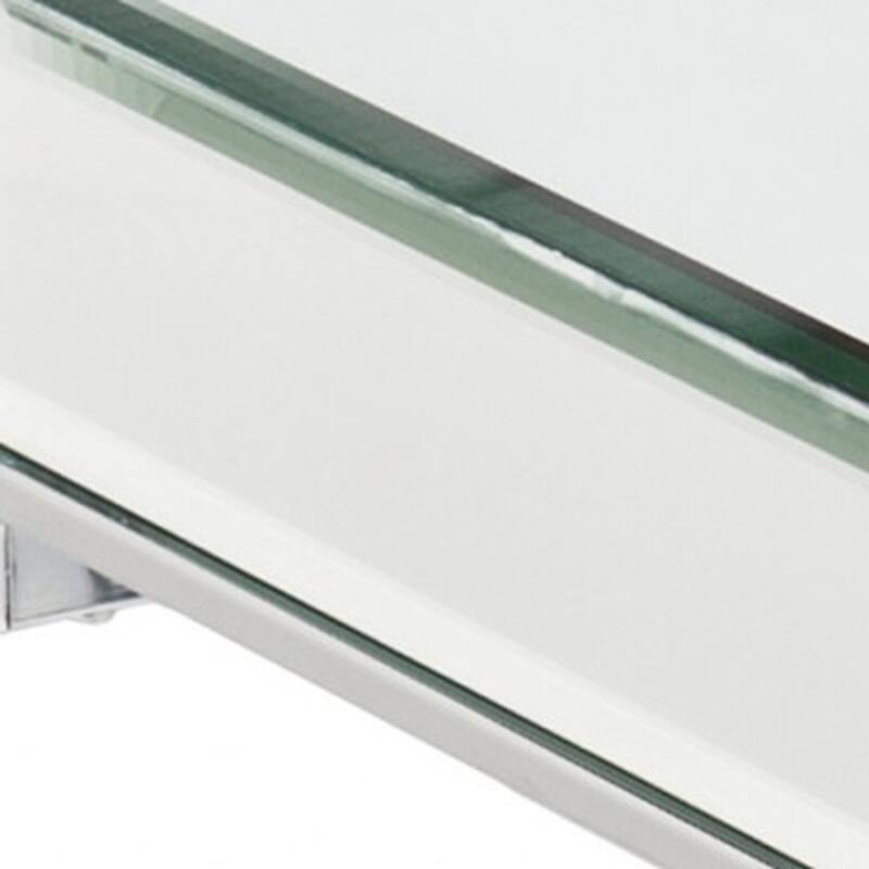 22" Square Silver Mirrored Glass End Table with Cross Legs and Chrome Finish for Living Room - 22.25”H x 20.5”W x 20.5”D