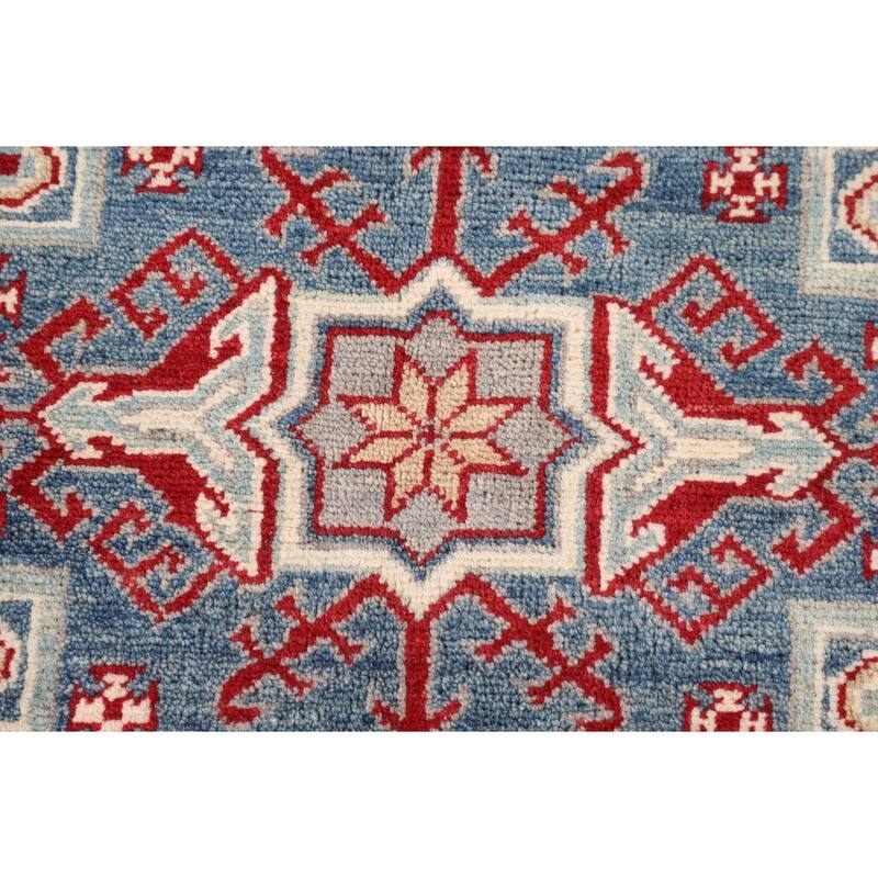 Kazak Oriental Area Rug Hand-Knotted Traditional Grey Wool Carpet - 5'0" x 6'7"