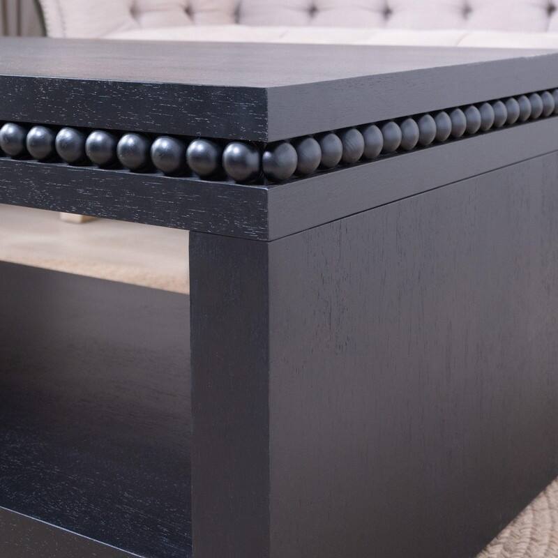 Modern Wood Coffee Table with Beaded Trim and Open Storage Shelf for Stylish Living Room Decor