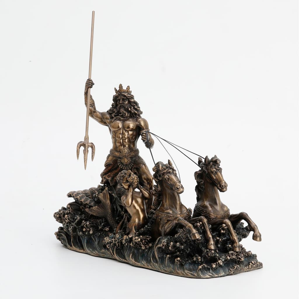 10.24" H POSEIDON ON HIPPOCAMPUS CHARIOT Cold Cast Bronze - 4.92"x10.24"x7.48"