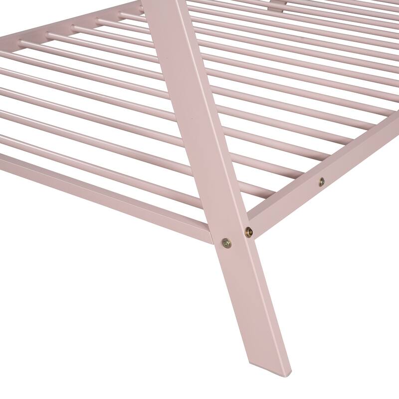 Twin Size Metal House Bed Frame for Kids with Slats, No Box Spring Needed, Pink