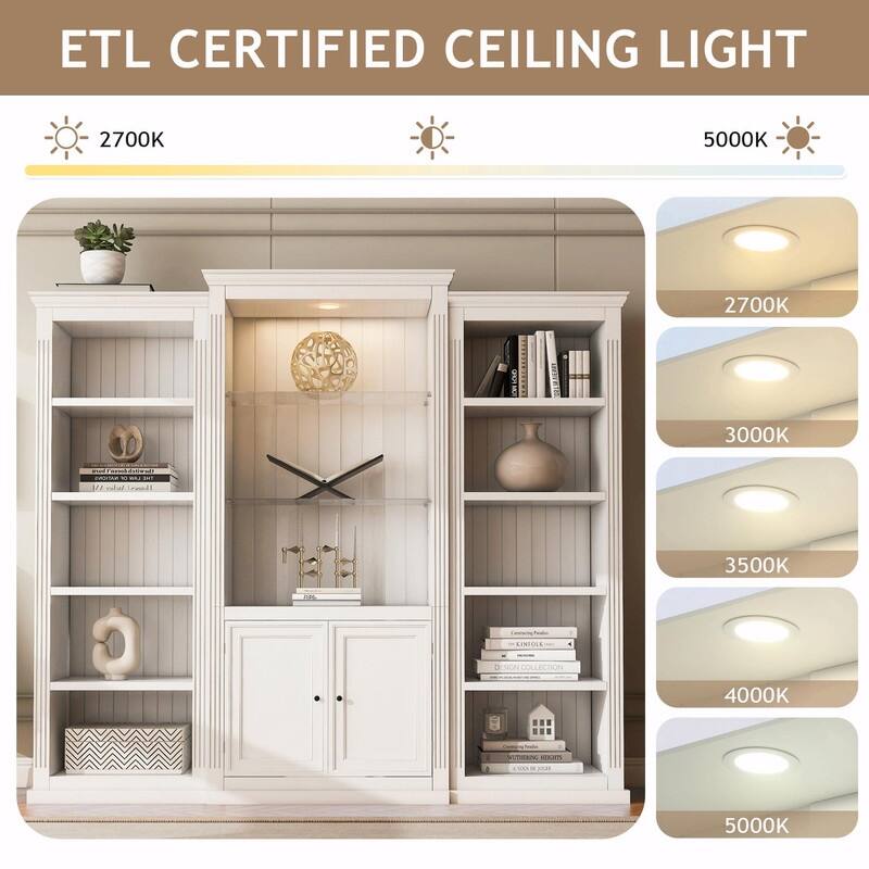 78.75" Tall 3-Piece Bookcase Set with Adjustable 5-Color LED Light, Retro Glass Display Shelves for Living Room or Office