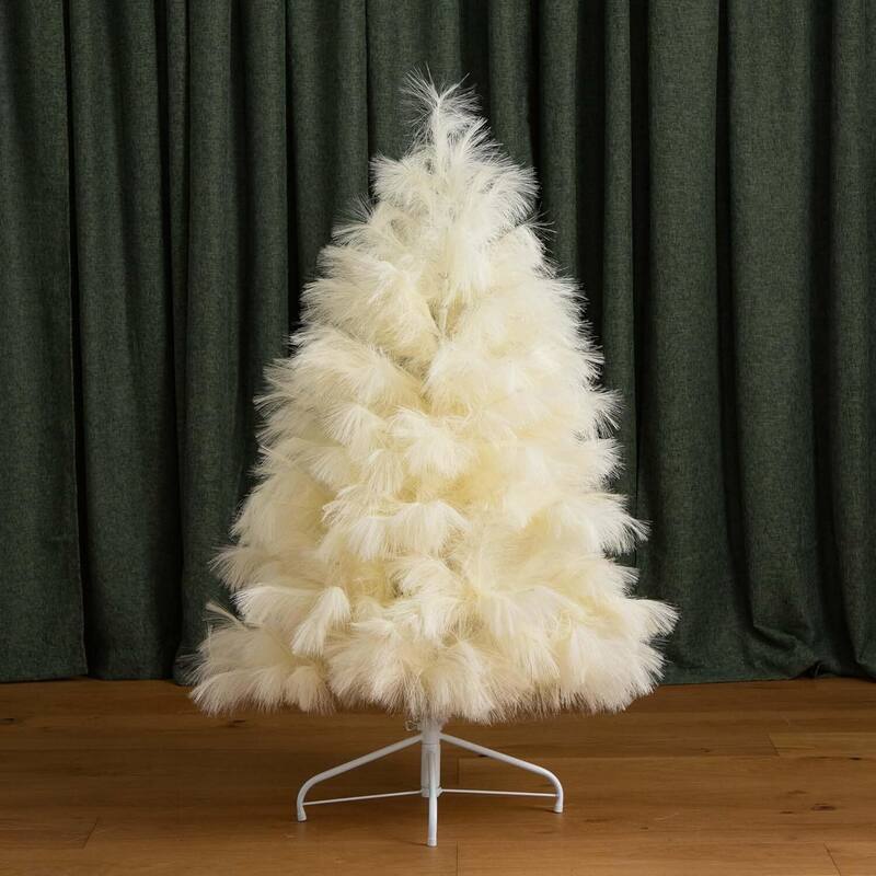 4ft. Artificial Off-White Pampas Grass Christmas Tree - Unique Festive Holiday X-Mas Accent