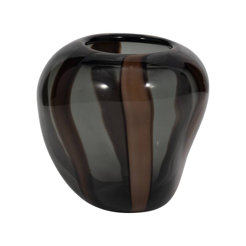 Glass Modern Striped Decorative Vase - Brown