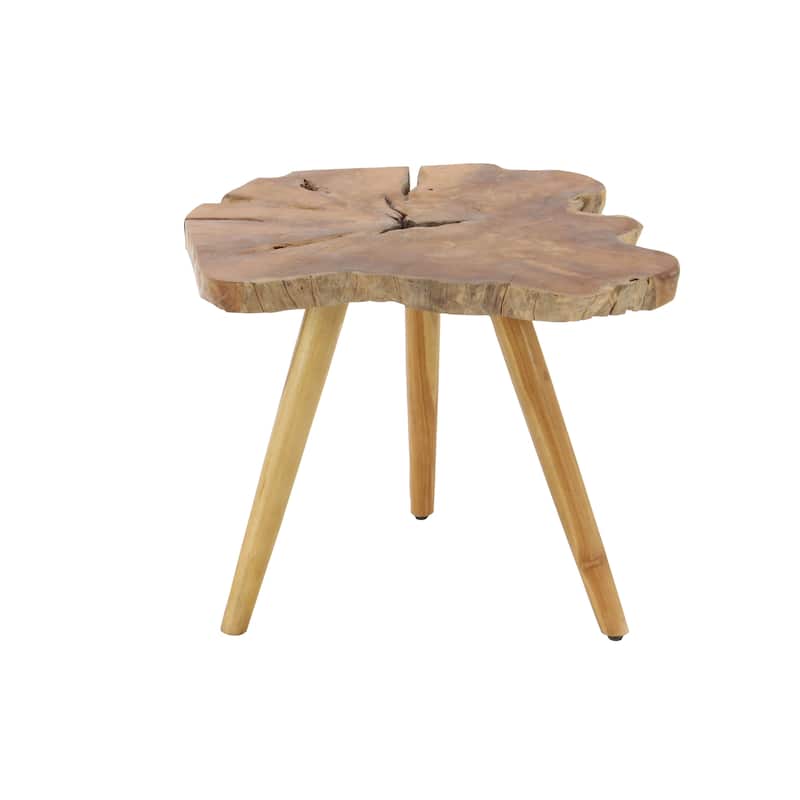 Teak Wood Handmade Live Edge Accent Table with Tripod Legs - Brown - Roche River Decor - 25"W x 27"L x 20"H