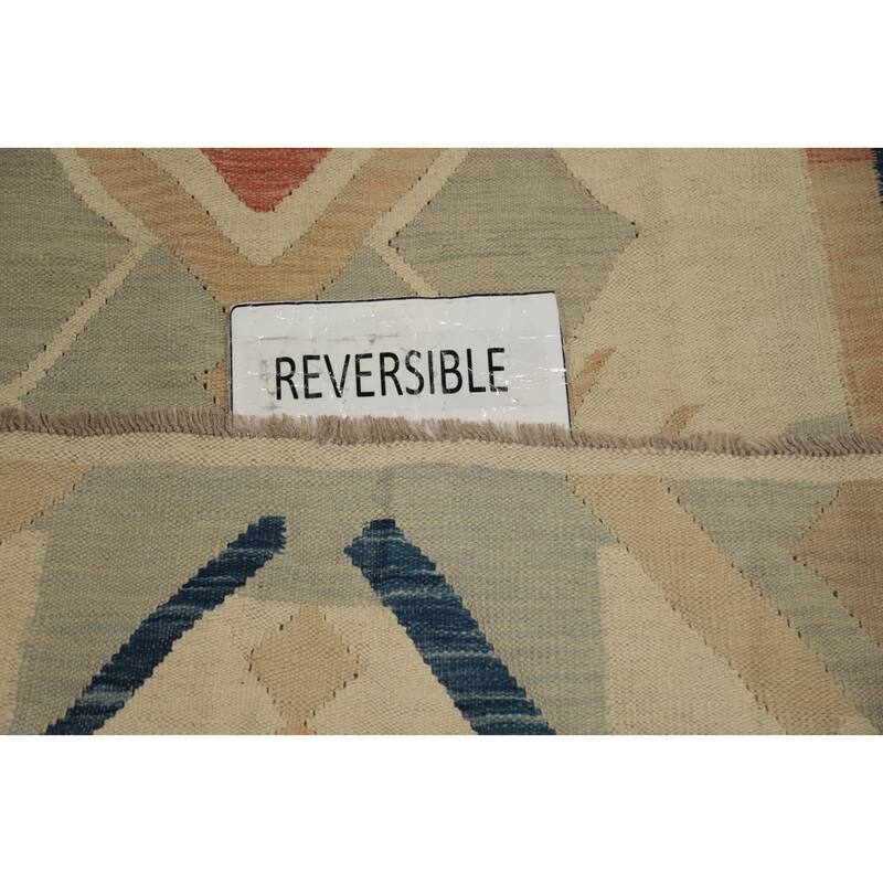 Hand Woven Oriental 100% Wool Carpet Southwestern Tribal Beige & Ivories Kilim Area Rug - 6' 7'' X 5' 10''