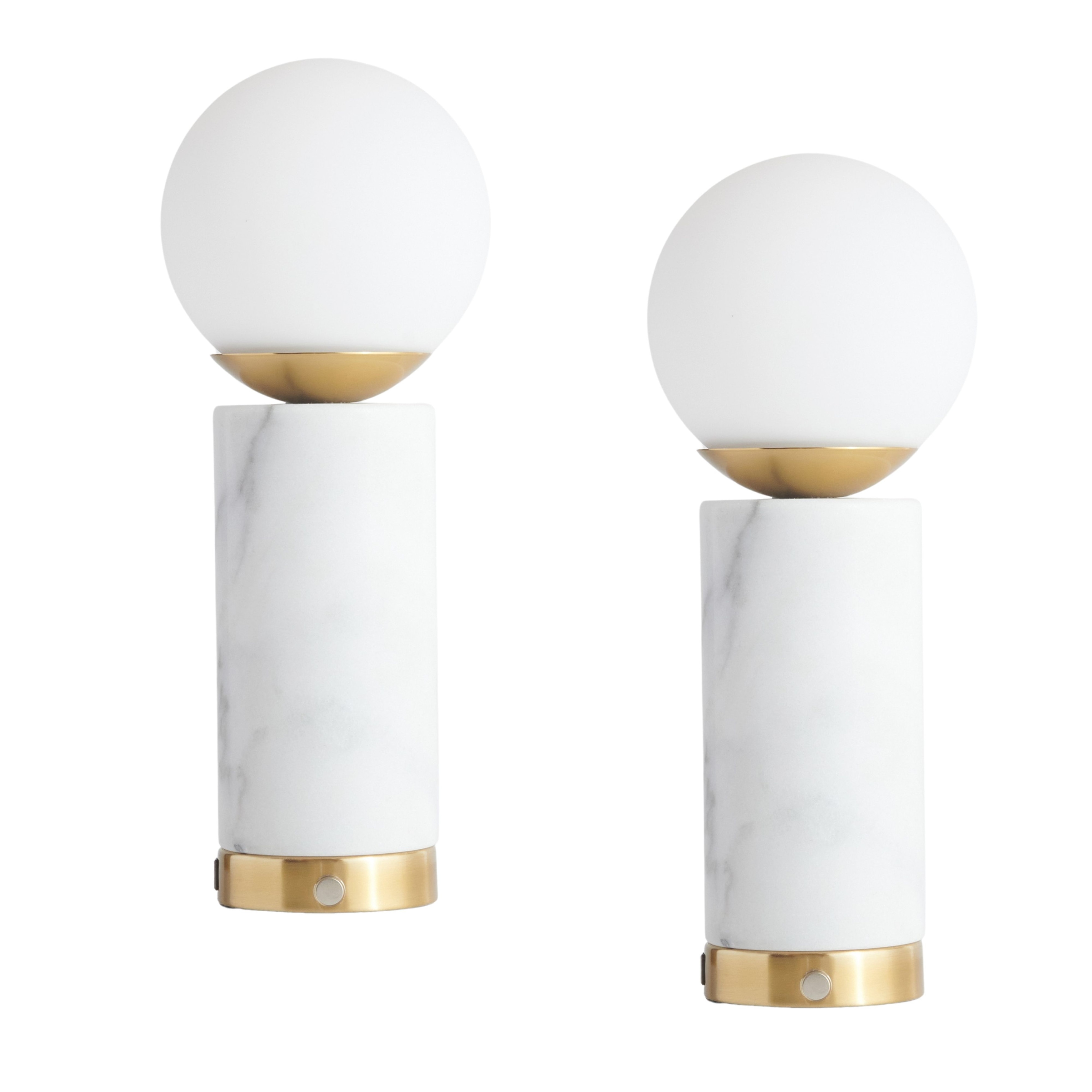 Brightech Aspen 14.5 in. White Mid-Century Modern Integrated LED Bedside Table Lamp with Built-In 3-Way Dimmer (2-Pack)