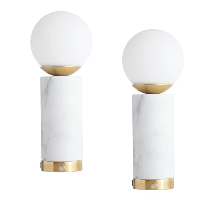 Brightech Aspen 14.5 in. White Mid-Century Modern Integrated LED Bedside Table Lamp with Built-In 3-Way Dimmer (2-Pack)