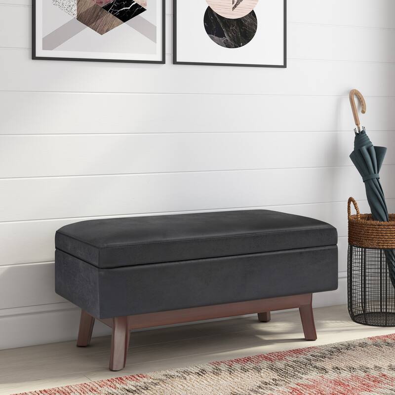 Wyndenhall Ethan Mid-century Modern Rectangular Table Ottoman - 36 "w x 18" d x 18.5" h - Distressed Black